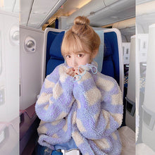 Load image into Gallery viewer, Plaid Sweet Furl Coat Women Warm Winter Trend Coats and Jakets Female Loose Japanese Style Kawaii Korean Overcoat Women 2020 New