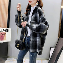 Load image into Gallery viewer, Plaid Vintage Shirt Harajuku Women's Blouses Turn-Down Collar 2021 New Loose Long-Sleeved All Match Shirt Western Style Top Coat
