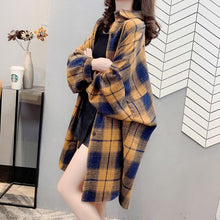 Load image into Gallery viewer, Plaid Vintage Shirt Harajuku Women's Blouses Turn-Down Collar 2021 New Loose Long-Sleeved All Match Shirt Western Style Top Coat