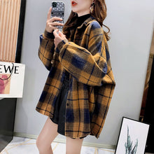Load image into Gallery viewer, Plaid Vintage Shirt Harajuku Women's Blouses Turn-Down Collar 2021 New Loose Long-Sleeved All Match Shirt Western Style Top Coat