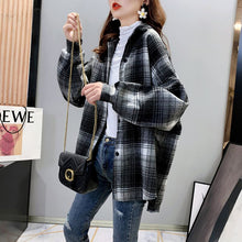 Load image into Gallery viewer, Plaid Vintage Shirt Harajuku Women's Blouses Turn-Down Collar 2021 New Loose Long-Sleeved All Match Shirt Western Style Top Coat