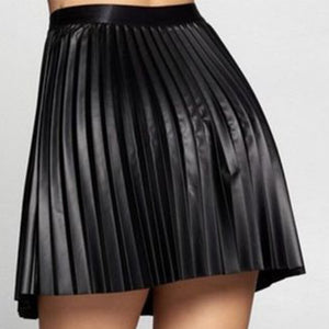 Pleated Faux Leather High-waiste Women's Mini Skirt Sexy Black Female Short Skirt 2021 New Spring Summer Fashion Ladies Bottoms