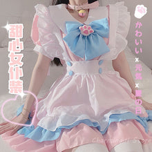 Load image into Gallery viewer, Plus Size 5XL Women Maid Outfit Cosplay Anime Lolita Costume Cute Cat Pink Blue Lace Trim Apron Cat Paw Lolita Dresses Full Set