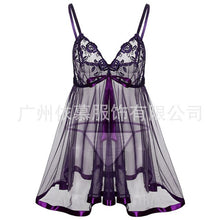 Load image into Gallery viewer, Plus Size 6XL Women's Nightie Perspective Lace Sexy Night Dress Sleepwear Bowknot Lace Women's Nightgown Sex Lingerie Sleep Tops