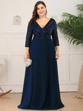 Load image into Gallery viewer, Plus Size Prom Dresses Long Sexy V Neck A-Line Sequin With 3/4 Sleeve 2023 ever pretty of Dark Green Bridesmaid dress Women