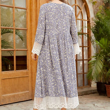 Load image into Gallery viewer, Plus Size Women's Round Neck Long-sleeved Fashion Printed Lace Front Swing Dress Muslim Woman Kimono Moroccan Woman Clothes