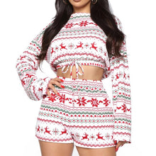 Load image into Gallery viewer, Plus size Christmas print Cotton Clothes  O-Neck Long sleeve shorts Two piece outfits for women Tracksuit