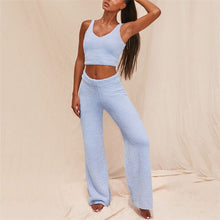 Load image into Gallery viewer, Plush Fluffy Two Piece Set Women Lounge Wear Autumn Clothes Sleeveless Tank Top Wide Leg Pants Suit Fashion Women's Sets Outfits