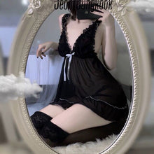 Load image into Gallery viewer, Princess Dress Sweet French Lace Chiffon Women's Sleepwear Suspender Nightdress Plus Size Lingere Sexy Transparent Underwear