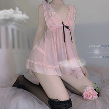 Load image into Gallery viewer, Princess Dress Sweet French Lace Chiffon Women's Sleepwear Suspender Nightdress Plus Size Lingere Sexy Transparent Underwear