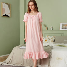 Load image into Gallery viewer, Princess Short Sleeve Nightgowns Pink Long Nightdress Loose Cotton Sleepshirts Retro Sleep Tops Women Sleepwear Night Dress Sexy