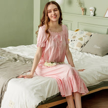 Load image into Gallery viewer, Princess Short Sleeve Nightgowns Pink Long Nightdress Loose Cotton Sleepshirts Retro Sleep Tops Women Sleepwear Night Dress Sexy