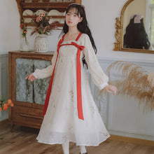 Load image into Gallery viewer, Retro Loose Chiffon Print Dresses Hanfu Women Bowknot Bandage Square Neck Puff Sleeve Chic Vestidos Chinese Style Hanfu Dress