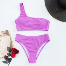 Load image into Gallery viewer, Ribbed One Shoulder Sexy Split Bikinis Bandeau Swimwear Women 2022 Women's Swimsuits Bathing Suits Solid Brazilian Biquini Set