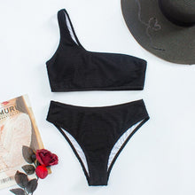 Load image into Gallery viewer, Ribbed One Shoulder Sexy Split Bikinis Bandeau Swimwear Women 2022 Women's Swimsuits Bathing Suits Solid Brazilian Biquini Set