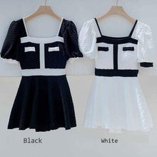 Load image into Gallery viewer, Ribbed Swimwear Women White Korean Style Swimdress Short Sleeve Skirt One Piece Bathing Swimming Suit Push Up Beachwear Black