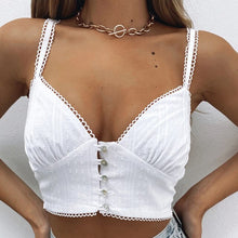 Load image into Gallery viewer, Ruffle Lace Up V-neck Solid Women's Camis Tops Single-breasted Sleeveless Backless Ladies Tanks Top Sexy Casual Summer Crop Tees