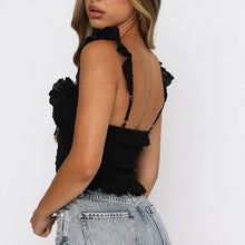 Load image into Gallery viewer, Ruffle Lace Up V-neck Solid Women's Camis Tops Single-breasted Sleeveless Backless Ladies Tanks Top Sexy Casual Summer Crop Tees