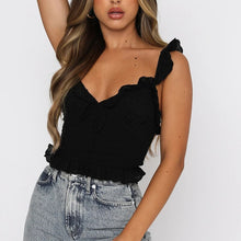 Load image into Gallery viewer, Ruffle Lace Up V-neck Solid Women's Camis Tops Single-breasted Sleeveless Backless Ladies Tanks Top Sexy Casual Summer Crop Tees