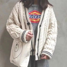 Load image into Gallery viewer, Beige Star Cute College Single Breasted Sweater Women 2022 Autumn Korean Woman Sweaters Contrast Color V-neck Knitted Cardigan