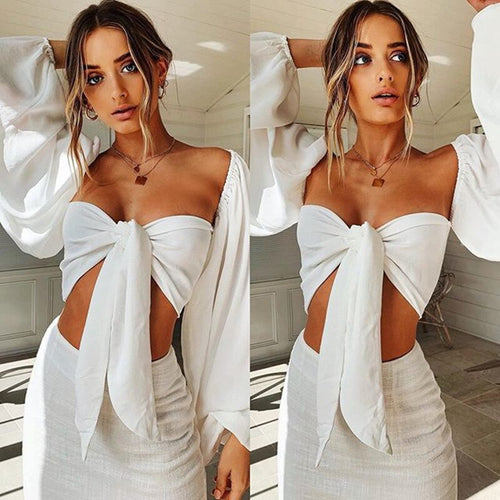 Sexy Backless Fashion Square Collar Cotton Women Shirts Batwing Sleeve Solid Crop Tops Women Tops And Blouses 2021