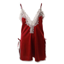 Load image into Gallery viewer, Sexy Hot Erotic Sleepshirts Night Dress Deep V Women Lace Nightgown Sleepwear Silk Lingerie Satin Femme Mini Nightgowns