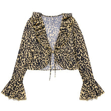 Load image into Gallery viewer, Sexy Leopard Patchwork Irregular Women Tops Vintage Ruffled Flare Sleeve T Shirt Streetwear V Neck Slim Tee 2022 Spring New