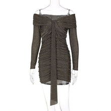 Load image into Gallery viewer, Sexy Low Cut Folds Slash Neck Mini Dress Solid Long Sleeve Off Shoulder Elegant Skinny Dresses 2022 Spring New Streetwear