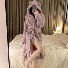 Load image into Gallery viewer, Sexy Nightwear Flannel Pijama Nightgown Women'S Robes Plus Velvet Thick Bathrobe Coral Fleece Nightdress Sets Sexy Home Service