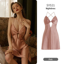 Load image into Gallery viewer, Sexy Pajamas Women'S Silk Dress Lingerie Nightwear Suspenders Nightdress Robe 2 Piece Set Sexy Women Night Dress Home Wear