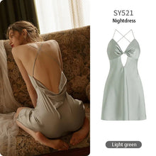 Load image into Gallery viewer, Sexy Pajamas Women'S Silk Dress Lingerie Nightwear Suspenders Nightdress Robe 2 Piece Set Sexy Women Night Dress Home Wear