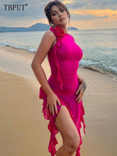 Load image into Gallery viewer, Sexy Ruffles Fairy Dress Women Fashion Mesh See Through Mini Bodycon Dress 2023 Summer Irregular Beach Party Club Outfits