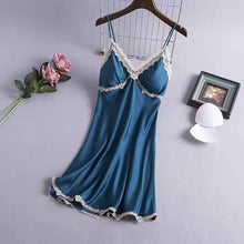 Load image into Gallery viewer, Sexy Suspender Nightdress Women'S Summer Thin Section With Chest Pad Ice Silk Lace Temptation Silk Nightgown Dress Home Service