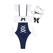 Load image into Gallery viewer, Sexy Women Sissy Maid Uniforms Crossdresser Role Playing Outfits Costumes Sleepwear Lace-up High Cut Bodysuit Lingerie Nightwear