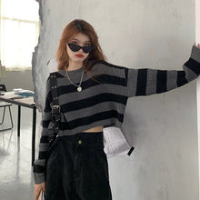 Load image into Gallery viewer, Short Striped Y2k Women Sweaters O neck Pullovers Knitted Jumpers Loose Sexy Sweet Students Streetwear Fashion Stylish Vintage