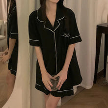 Load image into Gallery viewer, Silk Pajamas Women'S 2 Piece Set Summer Short Sleeve Pant Suits Thin Solid Color Casual Satin Home Dress Clothes For Women