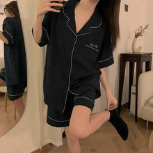 Load image into Gallery viewer, Silk Pajamas Women'S 2 Piece Set Summer Short Sleeve Pant Suits Thin Solid Color Casual Satin Home Dress Clothes For Women