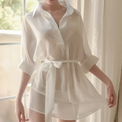 Silk Pajamas Women'S Cotton Summer Sexy Shirts Sweet Mid-Length Nightdresses Loose And Sweet Korean Style Kawaii Home Clothes