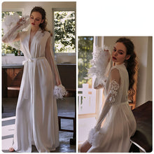 Load image into Gallery viewer, Silk Robes for Women Bath Robe Sets Bridesmaid Robes Feather Sleepwear Bridal Robes with Lace Bridesmaid Gift Sexy Kimono Robe