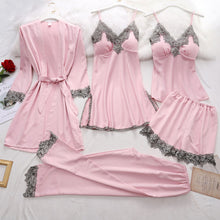 Load image into Gallery viewer, Silk Sleepwear Set 5pcs Pajama Sets Nightdress Sleepwear Women Pajamas Lace Nightwear Sexy Nightie Home Clothes V-Neck Nightgown