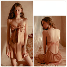 Load image into Gallery viewer, Sleepwear Women Night Gown Sexy Nightwear Bow Lace Sleepwear Sleep Tops Satin Slip Dress Women Nightgown Sleeping Dress Lingerie