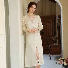 Load image into Gallery viewer, Sleepwear Women Sexy Nightwear Lace Sleepwear Sleeping Dress Nightgown Nighty for Ladies Silk V Neck Slit Over Knee Nightdress