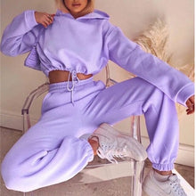 Load image into Gallery viewer, Solid Tracksuit Women Two Piece Set Autumn Clothing Hooded Drawstring Sweatshirt Top Long Pants Suit Casual Women's Sets Outfits