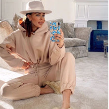 Load image into Gallery viewer, Solid Tracksuit Women Two Piece Set Autumn Clothing Hooded Drawstring Sweatshirt Top Long Pants Suit Casual Women's Sets Outfits