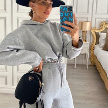 Load image into Gallery viewer, Solid Tracksuit Women Two Piece Set Autumn Clothing Hooded Drawstring Sweatshirt Top Long Pants Suit Casual Women's Sets Outfits