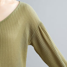 Load image into Gallery viewer, Spring Autumn Women Knitted Pullover Drawstring V-Neck Lantern Sleeve Shirts Loose Fit wear Casual Solid Female Sweater Tops