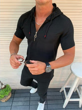 Load image into Gallery viewer, Spring Summer New Casual T-shirts With Hooded For Mens Solid Pullover Streetwear Fashion Slim Fit Short Sleeve Hoodies Tee Men