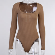 Load image into Gallery viewer, Spring Summer  Sexy Knitted Bodysuit For Women 2021 New Solid Full Sleeve Square Collar Skinny Bodysuits Tops
