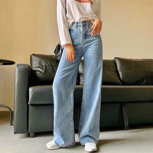 Load image into Gallery viewer, Spring and Autumn new retro style high waist solid color wide leg jeans women street solid color slim straight jeans ladies