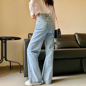 Spring and Autumn new retro style high waist solid color wide leg jeans women street solid color slim straight jeans ladies